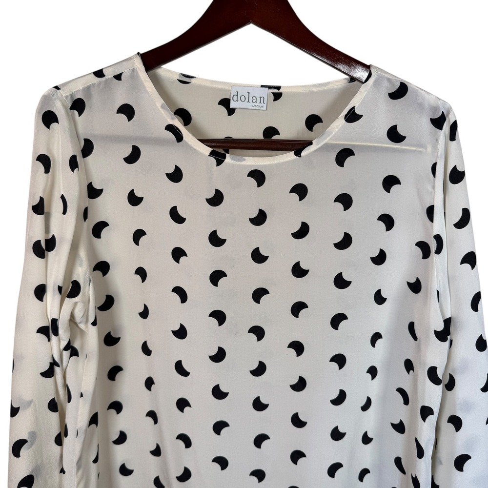 Anthropologie Dolan Cream Silk Blouse Crescent Moon Print Womens Size Med Peppy